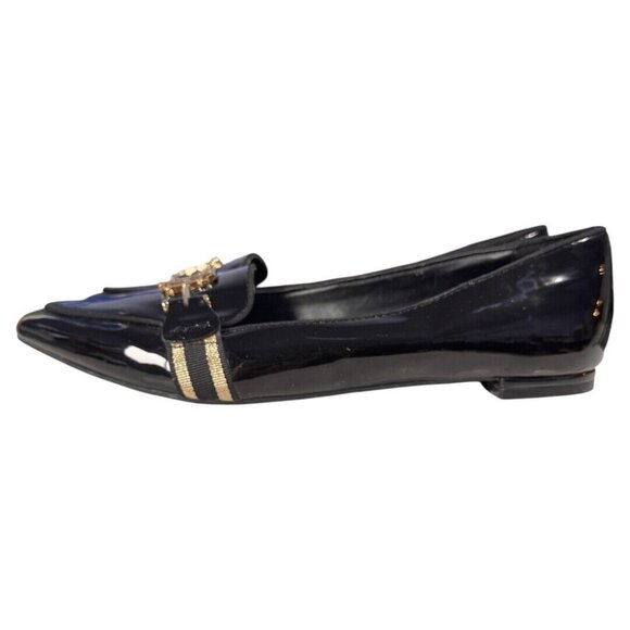 Tommy Hilfiger Black and gold patent leather flats ladies size 7.5 - Picture 2 of 7